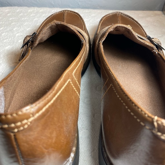 Clarks Womens Brown Leather Slip On Loafers With nylon Buckle Strap Shoes - Picture 6 of 16